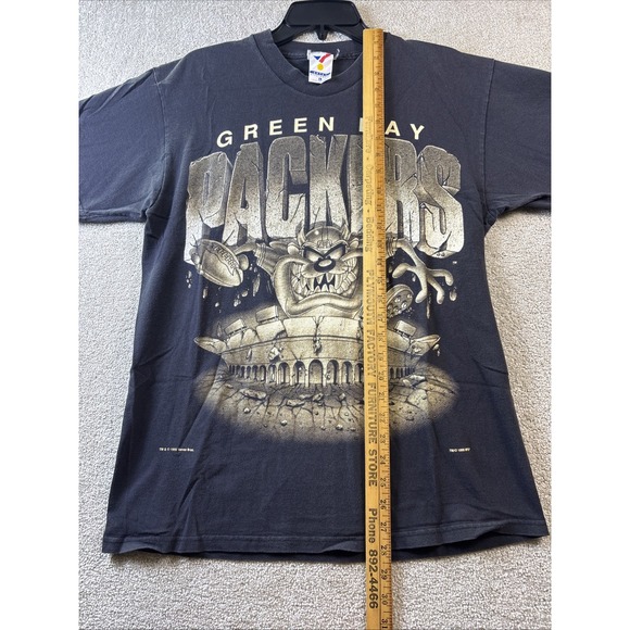 Vintage Green Bay Packers Taz Shirt Men Large Faded Black Looney Tunes 1995 USA - Picture 11 of 12